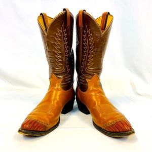 Mens TONY LAMA lizard toe brown cowboy boot 11 1/2